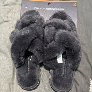French Connection grey Faux Fur Slippers